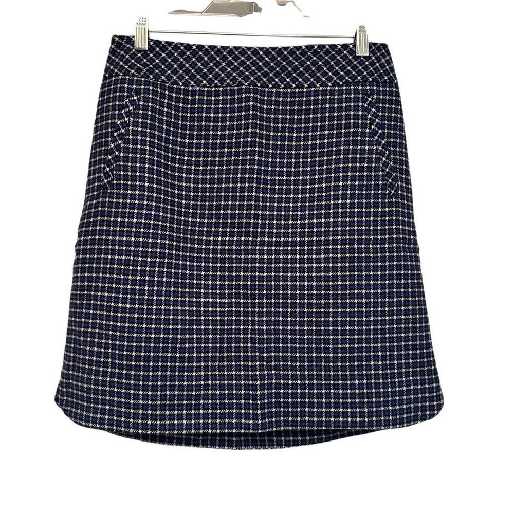 Talbots blue, black, cream plaid wool skirt- size 6